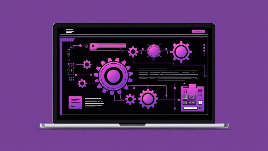 genérame una imagen para la landing page de mi web. somos una consultora de ia y automatización de procesos. nuestros colores principales son el negro y el violeta